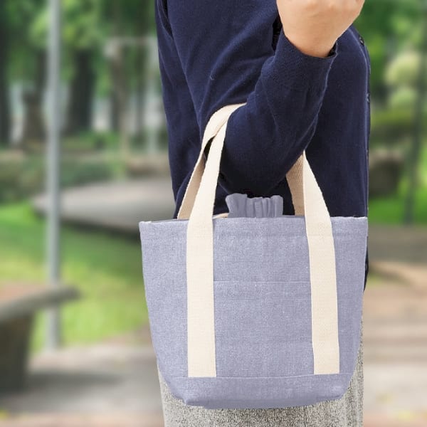 【アウトレット】シャンブリック保冷巾着ライントート：サックスブルーの商品画像2枚目