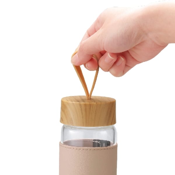 ウッドスタイル耐熱ガラスボトル(カバー付き)(グレージュ)の商品画像2枚目