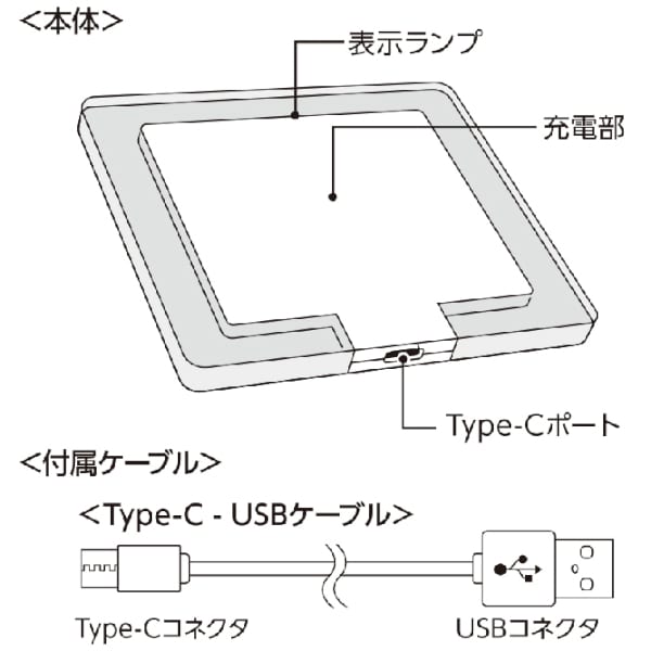 【アウトレット】クリアワイヤレス充電器　スクエア　5W：ブラックの商品画像2枚目