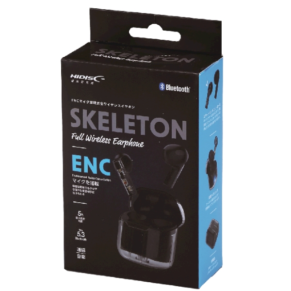 マイク搭載　完全ワイヤレスイヤホン　スケルトン(ブラック)の商品画像2枚目