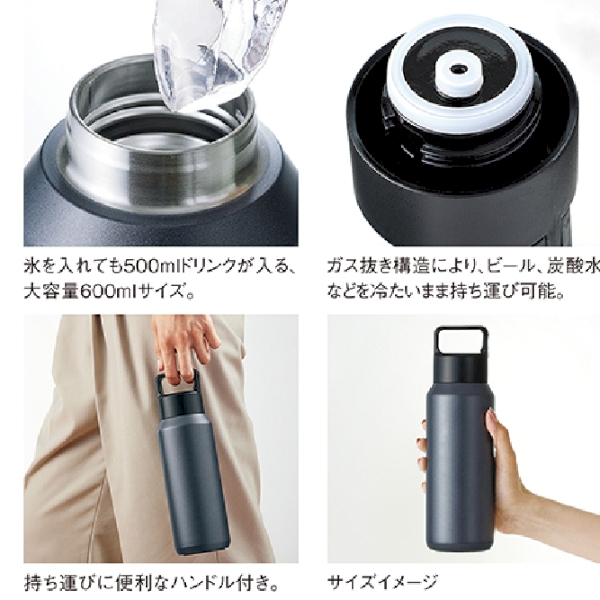 真空ステンレス炭酸ボトル(600ml)(ネイビー)◆の商品画像2枚目