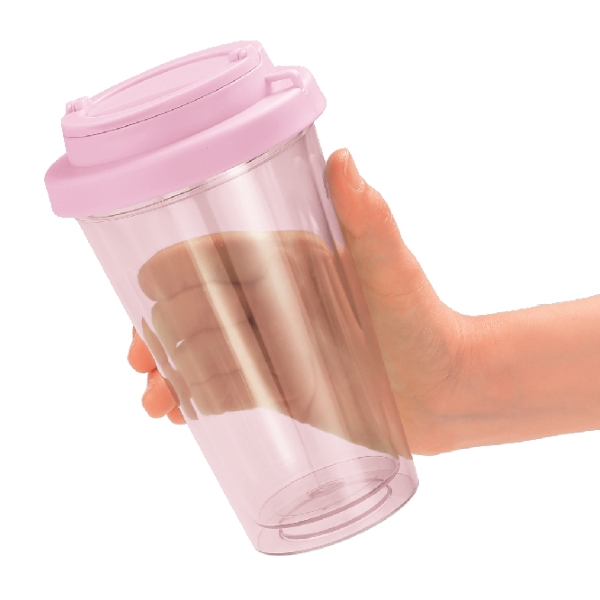 フラップ付き二重構造クリアタンブラー(ピンク)の商品画像2枚目