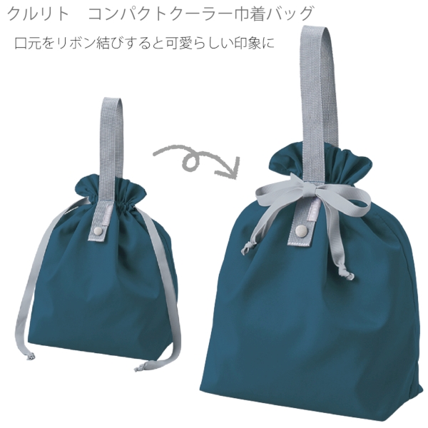 クルリト　コンパクトクーラー巾着バッグ：ネイビーの商品画像7枚目