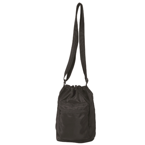 ファスナーポケット付きショルダー巾着ポーチ(撥水加工)(ブラック)の商品画像4枚目