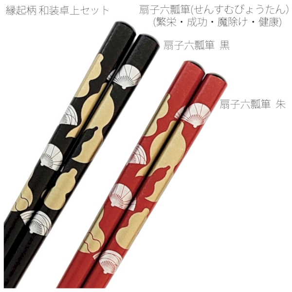 縁起柄　和装卓上セット　扇子六瓢箪（むびょうたん）(繁栄・成功・魔除け・健康)【日本製】【箱入】の商品画像2枚目