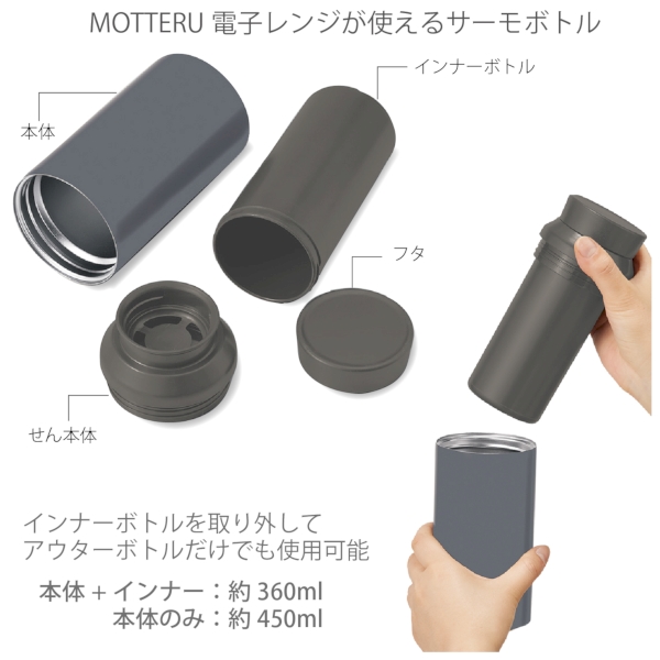 MOTTERU　電子レンジが使えるサーモボトル：チャコールブラックの商品画像4枚目