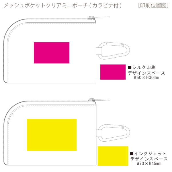 メッシュポケットクリアミニポーチ(カラビナ付)：ホワイトの商品画像3枚目