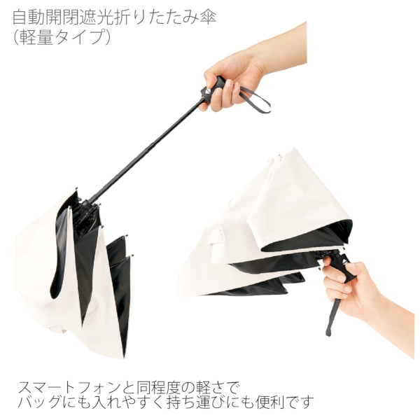 自動開閉遮光折りたたみ傘(軽量タイプ)：オフホワイトの商品画像5枚目