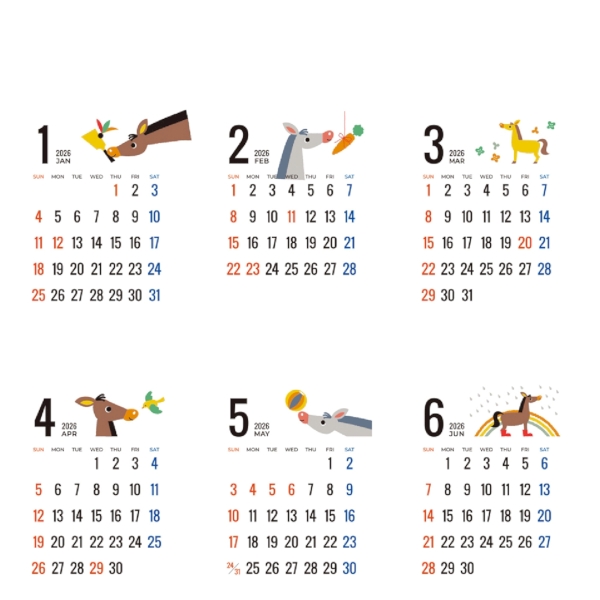 26年カレンダーミニスタンド・うま　【1色印刷代込】【2026年 午年 卓上カレンダー】の商品画像2枚目