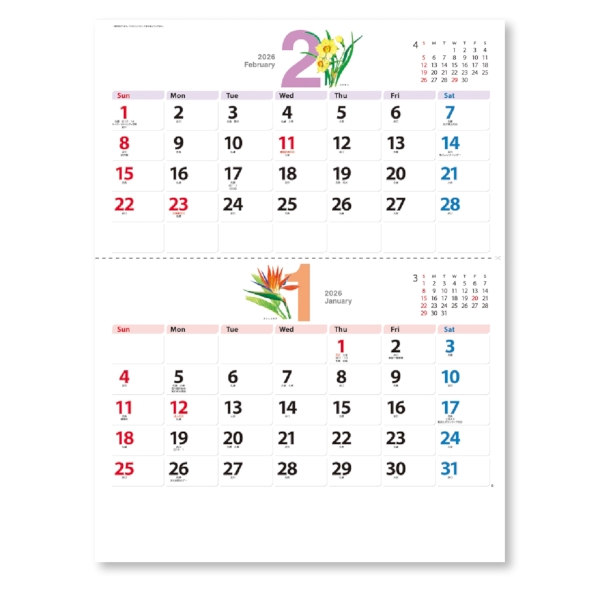 花めくり(2ヶ月文字)　【1色印刷代込】【2026年 午年 壁掛けカレンダー】の商品画像3枚目