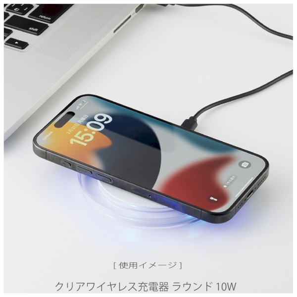 クリアワイヤレス充電器　ラウンド　10W：ホワイトの商品画像4枚目