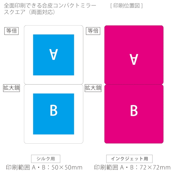 全面印刷できる合皮コンパクトミラー　スクエア(両面対応)：ホワイトの商品画像3枚目