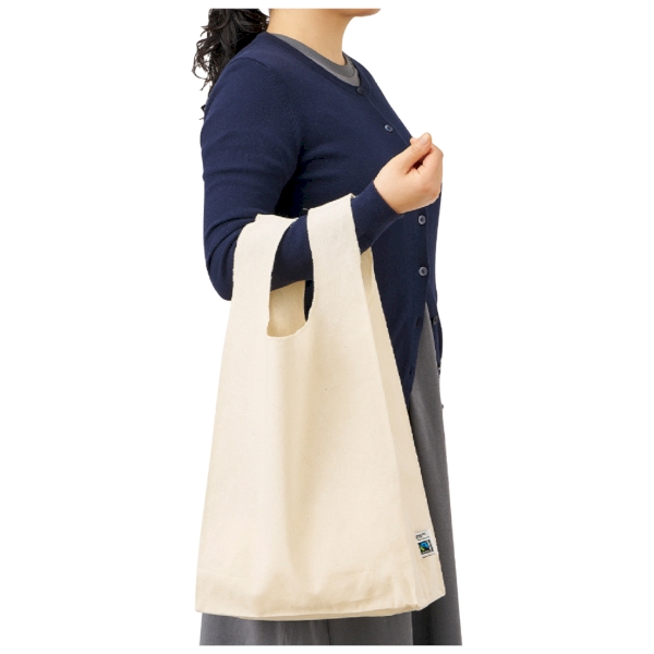 フェアトレードコットンマチ付マルシェバッグ：ナチュラルの商品画像7枚目