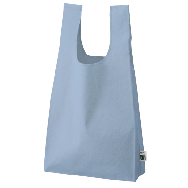 フェアトレードコットンマチ付マルシェバッグ：スモークブルーの商品画像8枚目