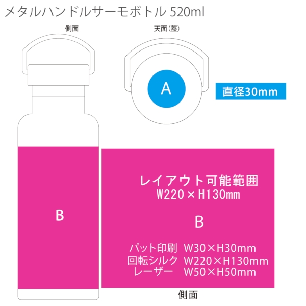 メタルハンドルサーモボトル520ml：ブラックの商品画像3枚目