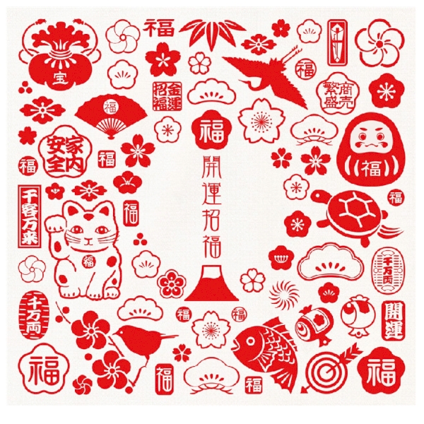 福づくしふきん1枚(開運)【2026年 午年 正月 干支 招福 開運 迎春】の商品画像2枚目