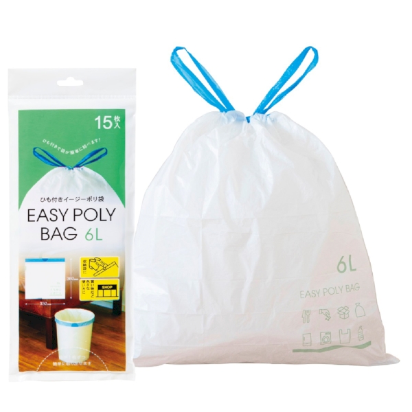 ひも付きイージーポリ袋6L用　15枚入【暮らしの必需品・販促品】の商品画像2枚目
