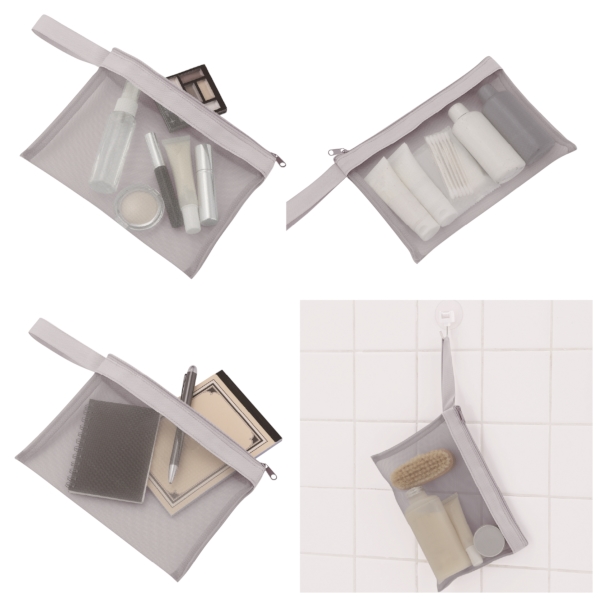 プラシャープ・ストラップ付きメッシュフラットポーチ(グレー)の商品画像2枚目