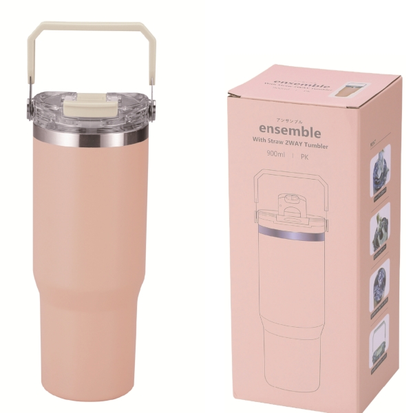 アンサンブル　ハンドル付き真空二重2WAYタンブラー(ストロー付き)(ピンク)の商品画像5枚目