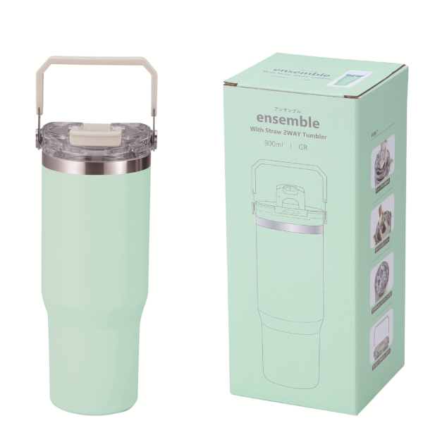 アンサンブル　ハンドル付き真空二重2WAYタンブラー(ストロー付き)(グリーン)の商品画像5枚目