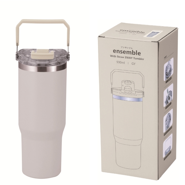 アンサンブル　ハンドル付き真空二重2WAYタンブラー(ストロー付き)(グレー)の商品画像5枚目