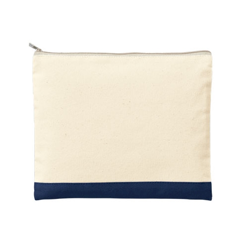 【アウトレット】ライトキャンバスカラーボトムフラットポーチ(M)：ネイビー