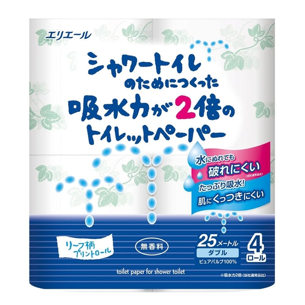 エリエールシャワートイレのためにつくった吸水力が2倍のトイレットペーパー4ロールダブル(25m)