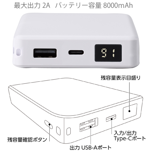 モバイルチャージャー8000　デジタル表示付：ホワイトの商品画像4枚目