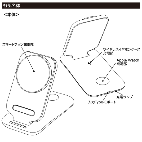 3in1スタンドワイヤレス充電器：ブラックの商品画像14枚目