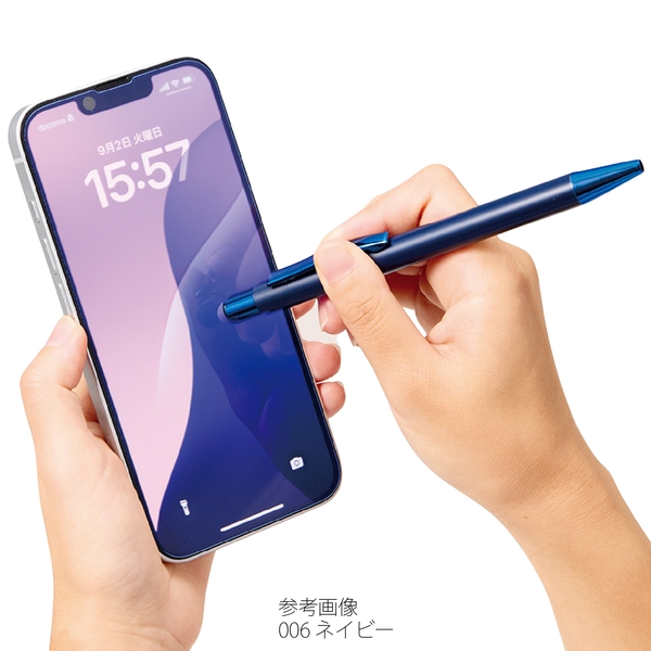 タッチペン付ワンカラーボールペン(再生アルミ)：ブラックの商品画像4枚目