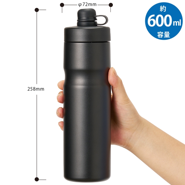 ステンレスサーモスポーツボトル600ml：ブラックの商品画像6枚目