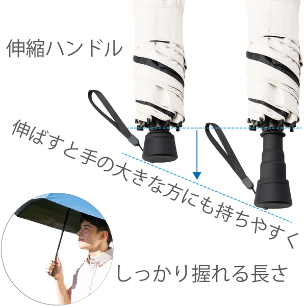 のびるハンドル5段遮光折りたたみ傘：スモークブルーの商品画像2枚目
