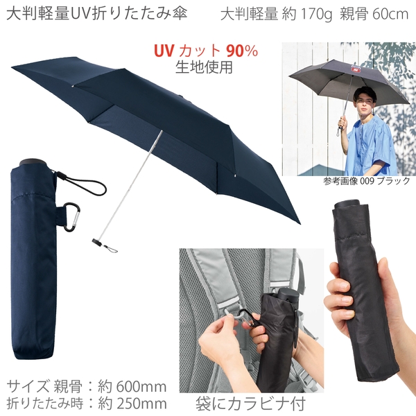 大判軽量UV折りたたみ傘：ネイビー