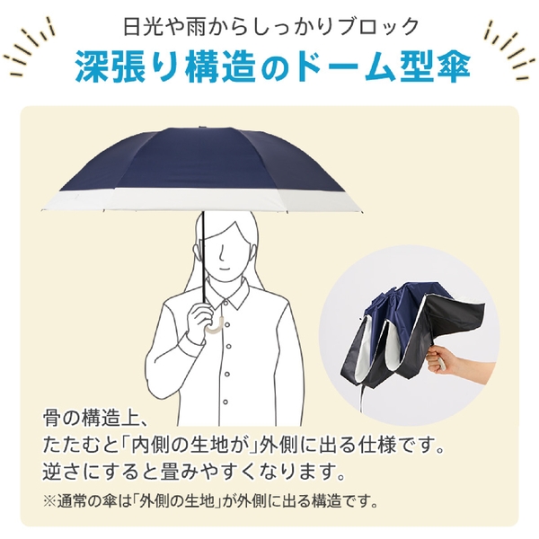 ドーム型ツートーン遮光折りたたみ傘：ベージュの商品画像2枚目