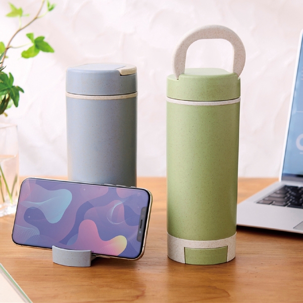 スマホスタンド付きバンブーボトル400ml(ブルー)の商品画像2枚目