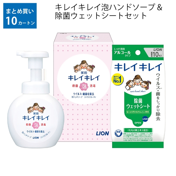 LION【10カートン】キレイキレイ泡ハンドソープ&除菌ウェットシートセット