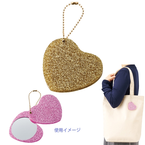グリッタースライドミラー　ハート：ゴールド