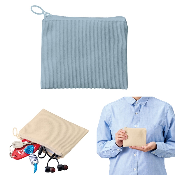 コーデュロイフラットポーチ(SS)：スモークブルー