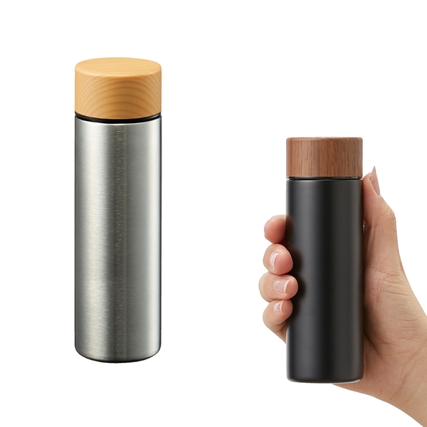 木目調サーモステンレスボトル　130ml：シルバー