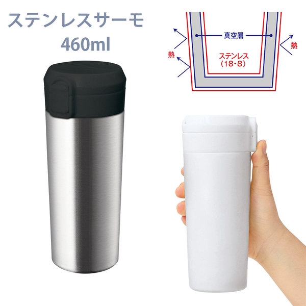 ワンタッチステンレスサーモタンブラー460ml：シルバー