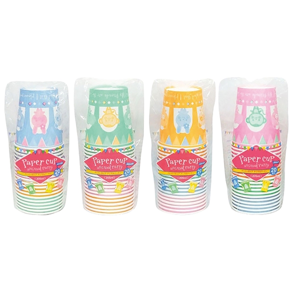 ペーパーカップ　アニマルパーティー　205ml　20個